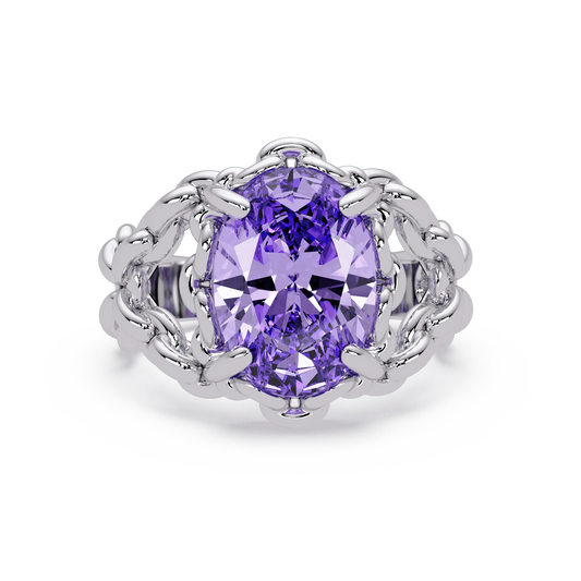5.3 CTW Oval Ornate Colorstone Cocktail Ring with Amethyst Purple stone in 14K White Gold – Lunéa Paris