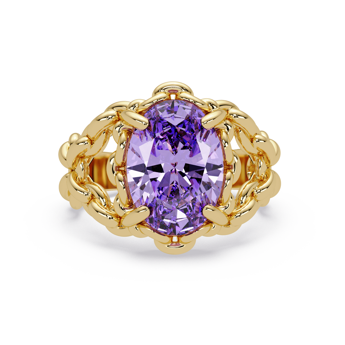 5.3 CTW Oval Ornate Colorstone Cocktail Ring with Amethyst Purple stone in 14K Yellow Gold – Lunéa Paris