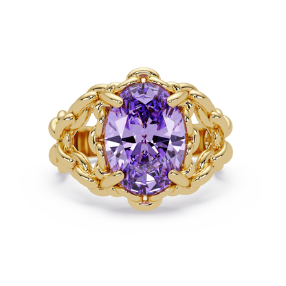 5.3 CTW Oval Ornate Colorstone Cocktail Ring with Amethyst Purple stone in 14K Yellow Gold – Lunéa Paris