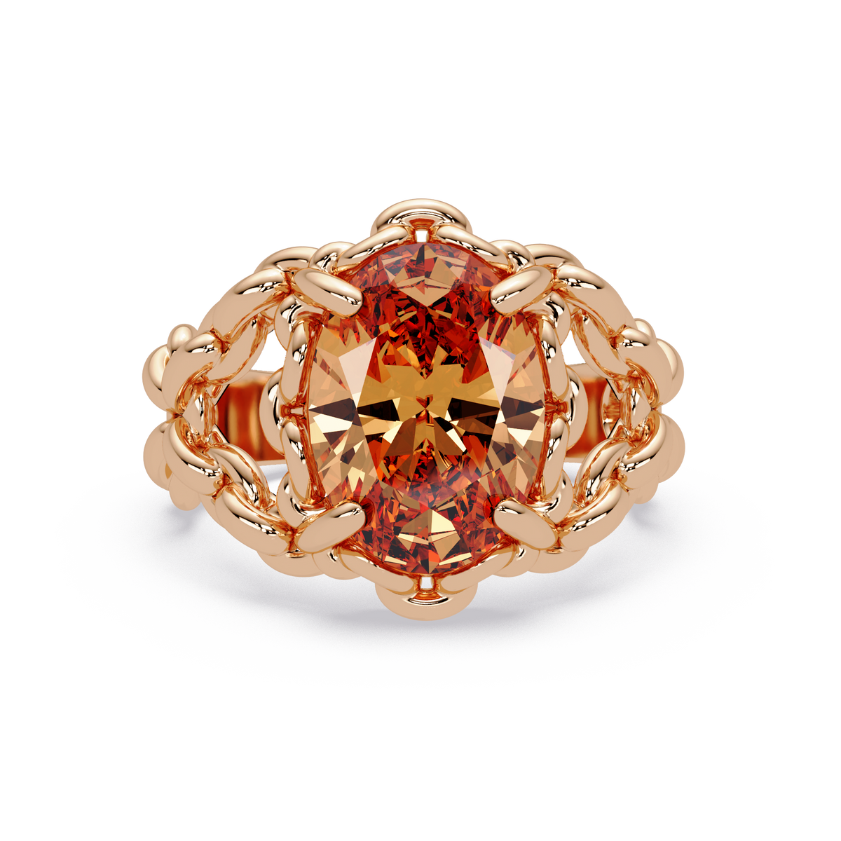 5.3 CTW Oval Ornate Colorstone Cocktail Ring with Champagne Topaz stone in 14K Rose Gold – Lunéa Paris