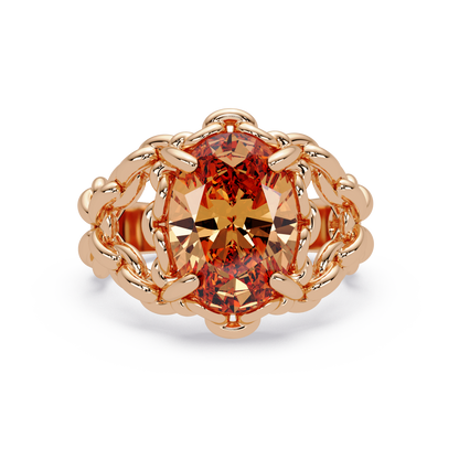 5.3 CTW Oval Ornate Colorstone Cocktail Ring with Champagne Topaz stone in 14K Rose Gold – Lunéa Paris