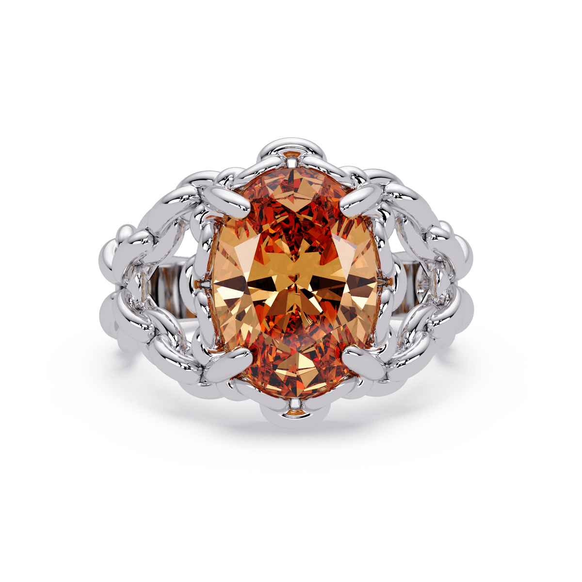 5.3 CTW Oval Ornate Colorstone Cocktail Ring with Champagne Topaz stone in 14K White Gold – Lunéa Paris