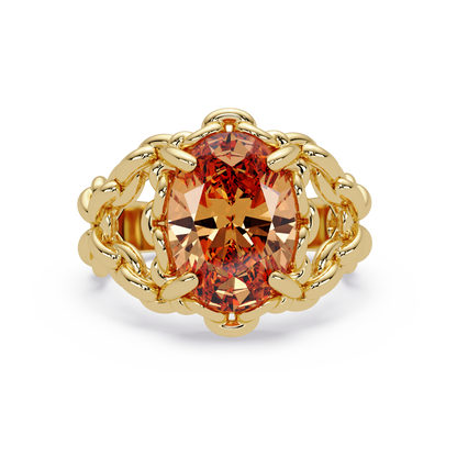5.3 CTW Oval Ornate Colorstone Cocktail Ring with Champagne Topaz stone in 14K Yellow Gold – Lunéa Paris