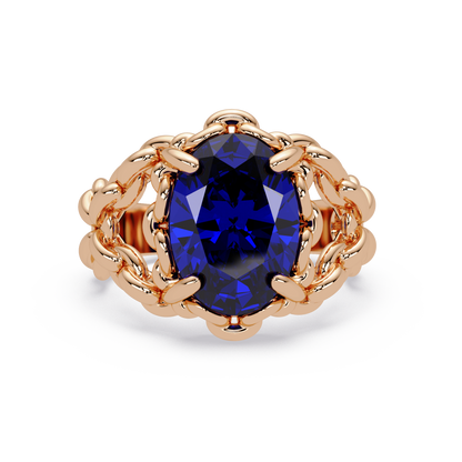 5.3 CTW Oval Ornate Colorstone Cocktail Ring with Sapphire Blue stone in 14K Rose Gold – Lunéa Paris
