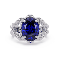 5.3 CTW Oval Ornate Colorstone Cocktail Ring with Sapphire Blue stone in 14K White Gold – Lunéa Paris