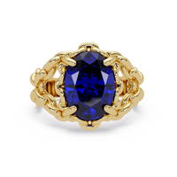 5.3 CTW Oval Ornate Colorstone Cocktail Ring with Sapphire Blue stone in 14K Yellow Gold – Lunéa Paris