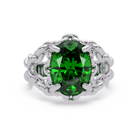5.3 CTW Oval Ornate Colorstone Cocktail Ring with Emerald Green stone in 14K White Gold – Lunéa Paris