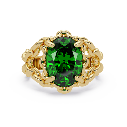 5.3 CTW Oval Ornate Colorstone Cocktail Ring with Emerald Green stone in 14K Yellow Gold – Lunéa Paris