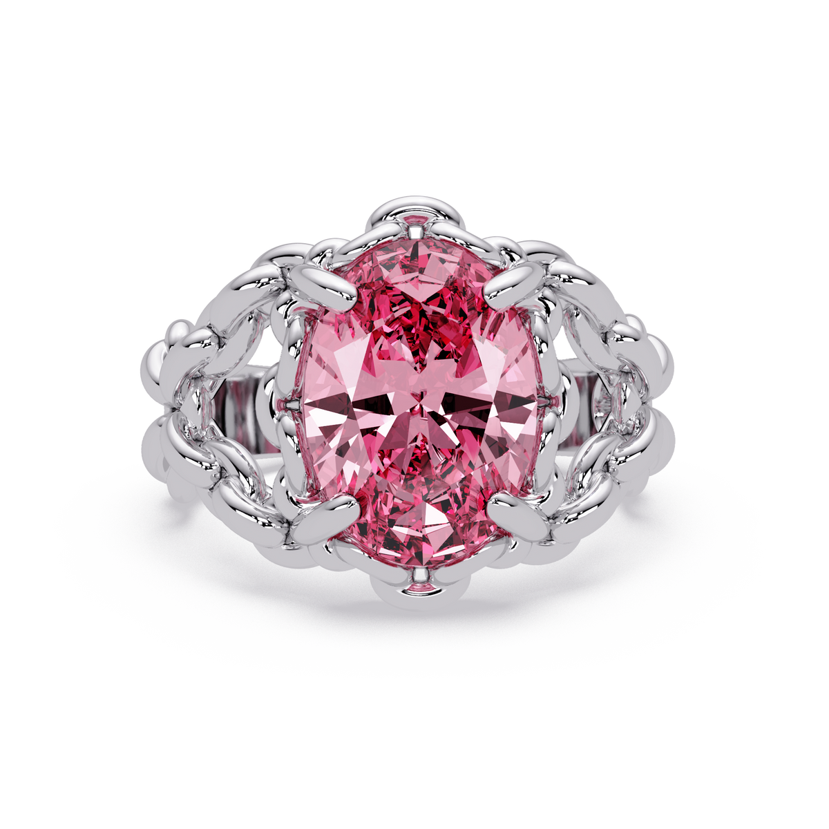 5.3 CTW Oval Ornate Colorstone Cocktail Ring with Tourmaline Pink stone in 14K White Gold – Lunéa Paris