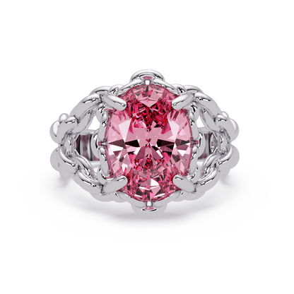 5.3 CTW Oval Ornate Colorstone Cocktail Ring with Tourmaline Pink stone in 14K White Gold – Lunéa Paris