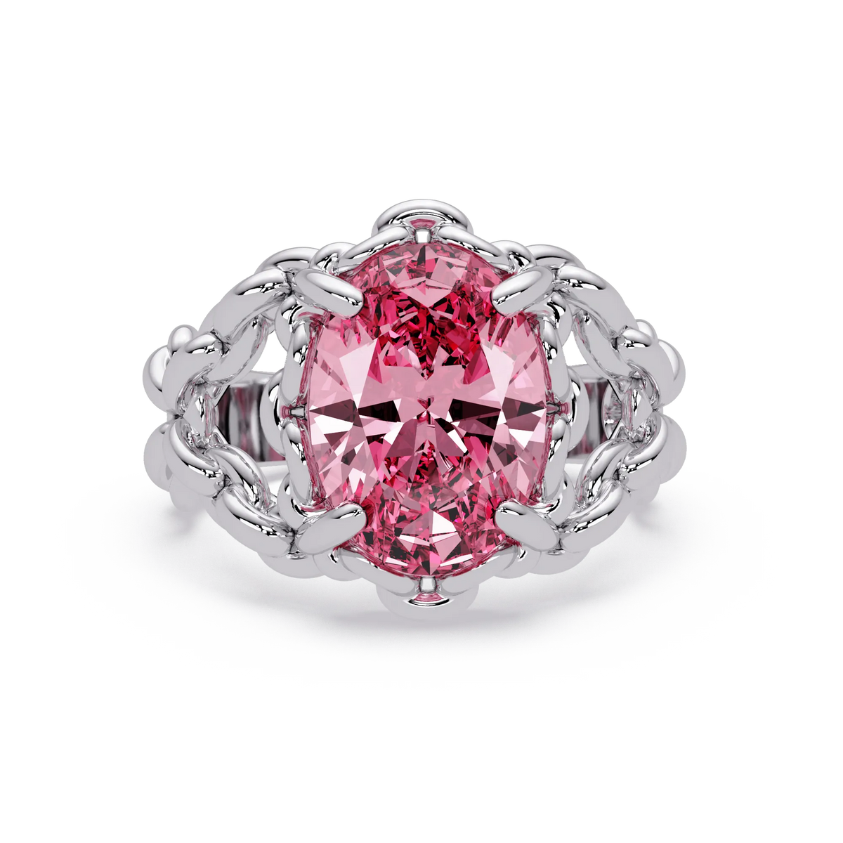 5.3 CTW Oval Ornate Colorstone Cocktail Ring with Tourmaline Pink stone in 14K White Gold – Lunéa Paris