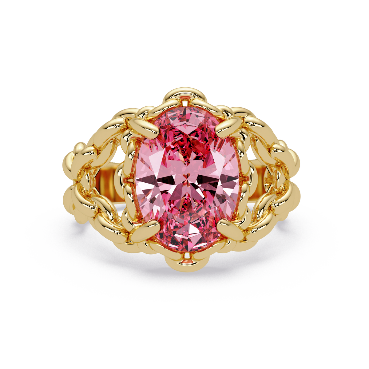 5.3 CTW Oval Ornate Colorstone Cocktail Ring with Tourmaline Pink stone in 14K Yellow Gold – Lunéa Paris