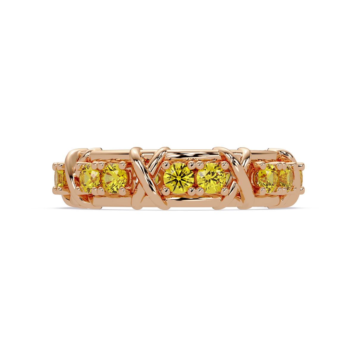 1.3 CTW Round Colorstone Designer Band Ring with Citrine Yellow stone in 14K Rose Gold – Lunéa Paris
