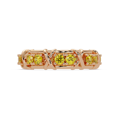 1.3 CTW Round Colorstone Designer Band Ring with Citrine Yellow stone in 14K Rose Gold – Lunéa Paris