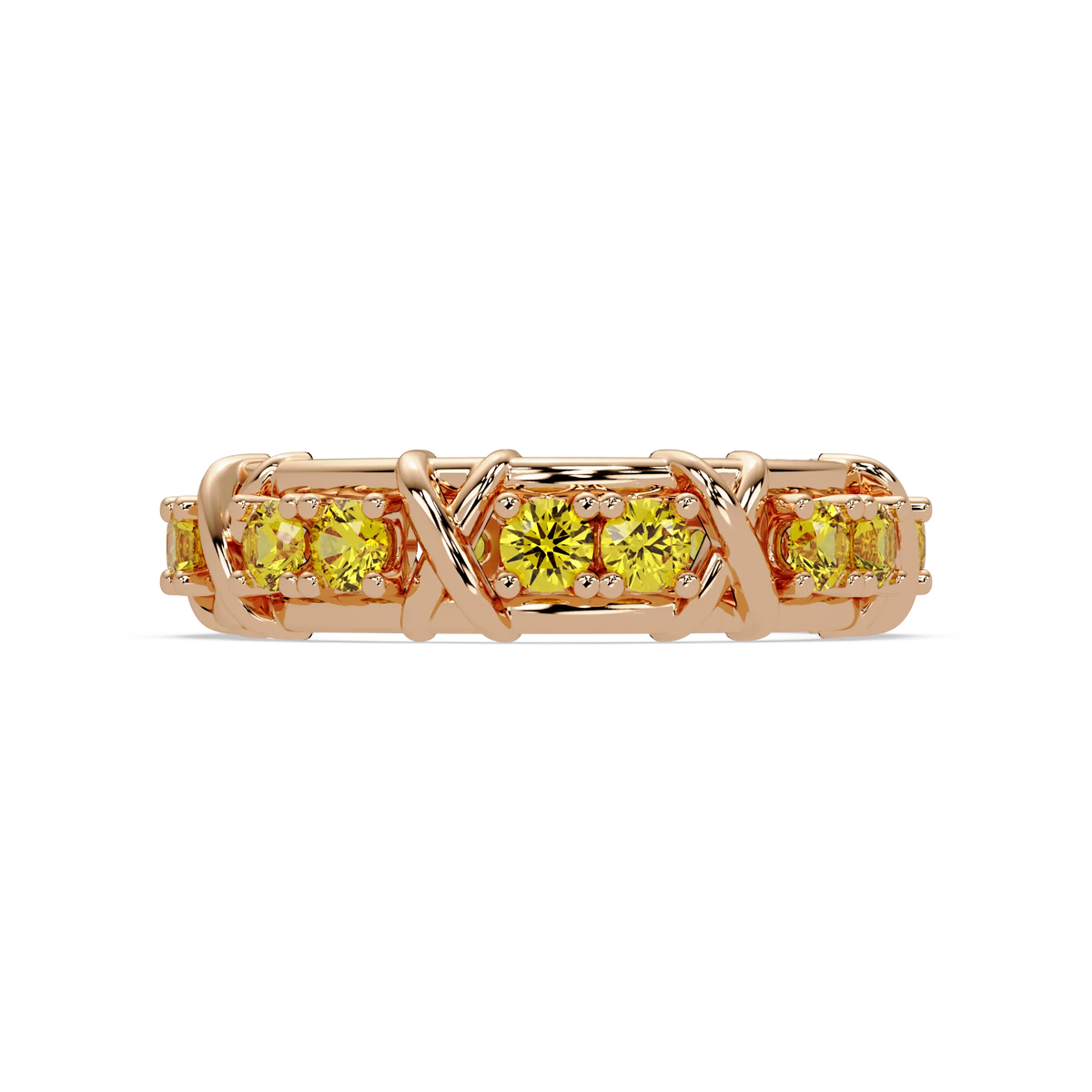 1.3 CTW Round Colorstone Designer Band Ring with Citrine Yellow stone in 14K Rose Gold – Lunéa Paris