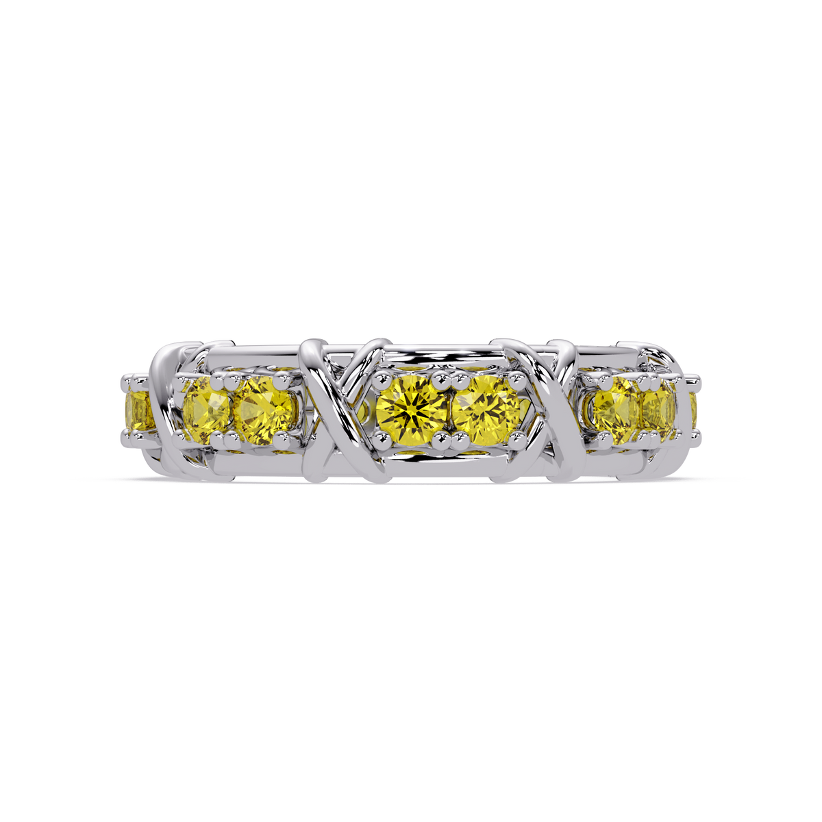 1.3 CTW Round Colorstone Designer Band Ring with Citrine Yellow stone in 14K White Gold – Lunéa Paris