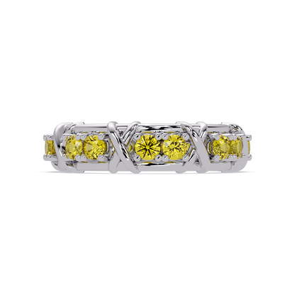 1.3 CTW Round Colorstone Designer Band Ring with Citrine Yellow stone in 14K White Gold – Lunéa Paris