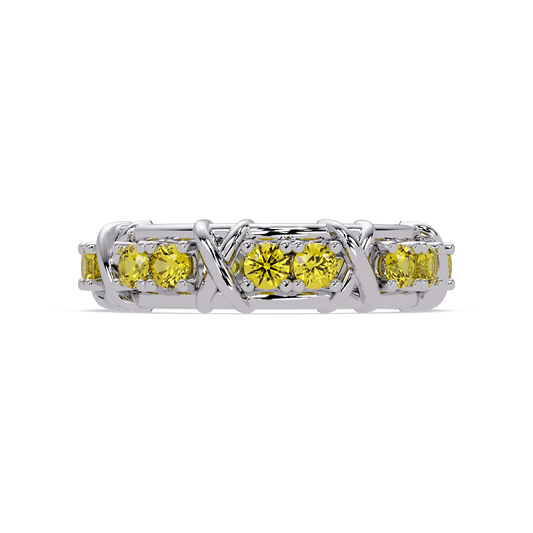 1.3 CTW Round Colorstone Designer Band Ring with Citrine Yellow stone in 14K White Gold – Lunéa Paris