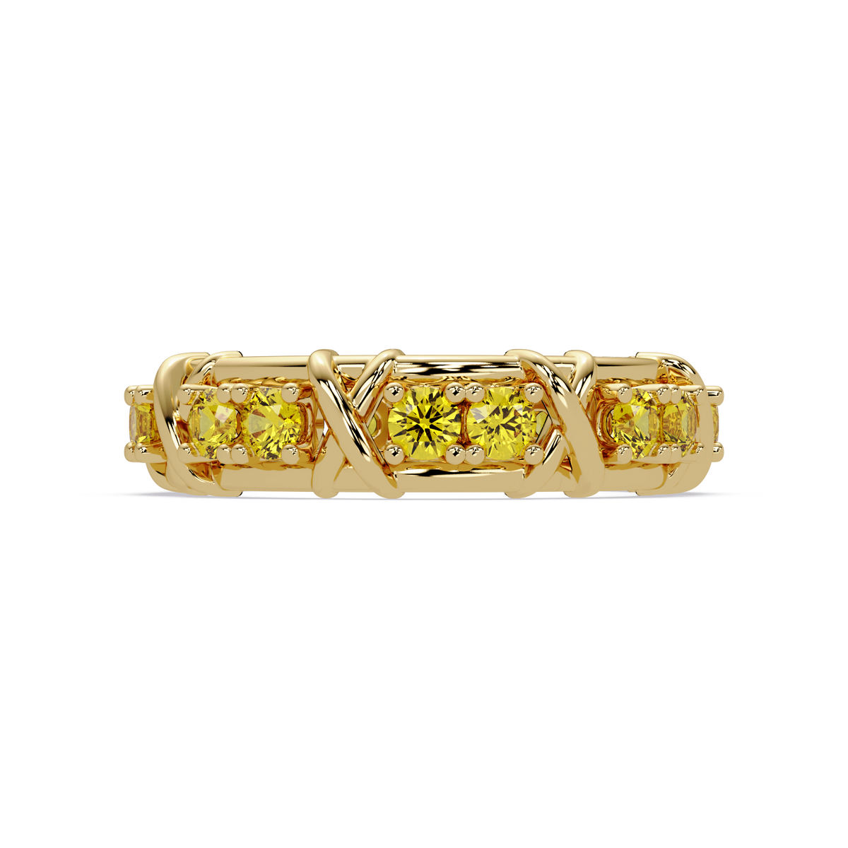 1.3 CTW Round Colorstone Designer Band Ring with Citrine Yellow stone in 14K Yellow Gold – Lunéa Paris