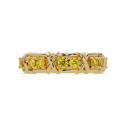 1.3 CTW Round Colorstone Designer Band Ring with Citrine Yellow stone in 14K Yellow Gold – Lunéa Paris