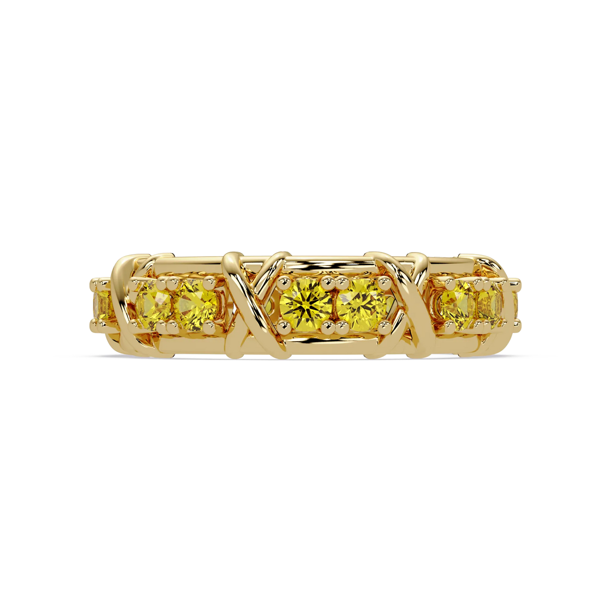 1.3 CTW Round Colorstone Designer Band Ring with Citrine Yellow stone in 14K Yellow Gold – Lunéa Paris