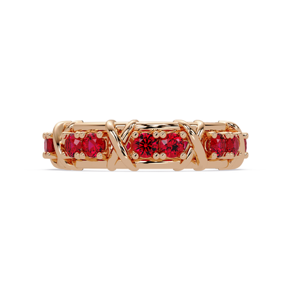 1.3 CTW Round Colorstone Designer Band Ring with Ruby Red stone in 14K Rose Gold – Lunéa Paris