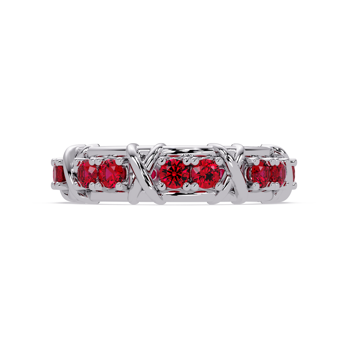 1.3 CTW Round Colorstone Designer Band Ring with Ruby Red stone in 14K White Gold – Lunéa Paris