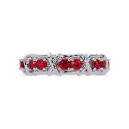 1.3 CTW Round Colorstone Designer Band Ring with Ruby Red stone in 14K White Gold – Lunéa Paris