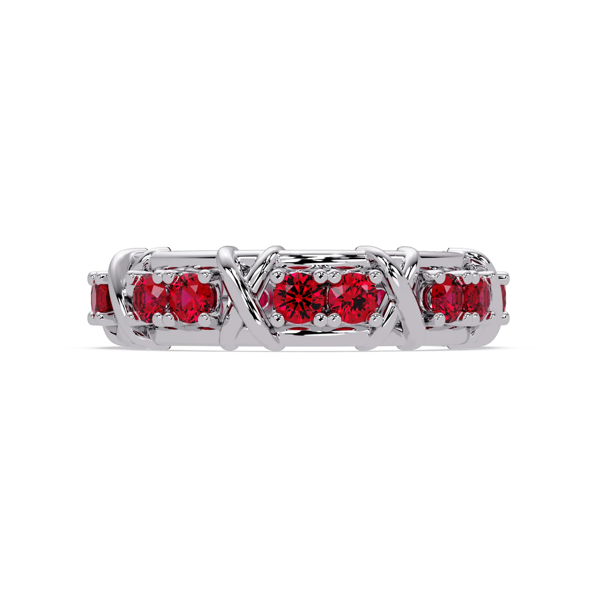 1.3 CTW Round Colorstone Designer Band Ring with Ruby Red stone in 14K White Gold – Lunéa Paris