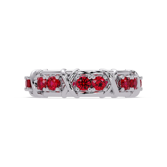 1.3 CTW Round Colorstone Designer Band Ring with Ruby Red stone in 14K White Gold – Lunéa Paris