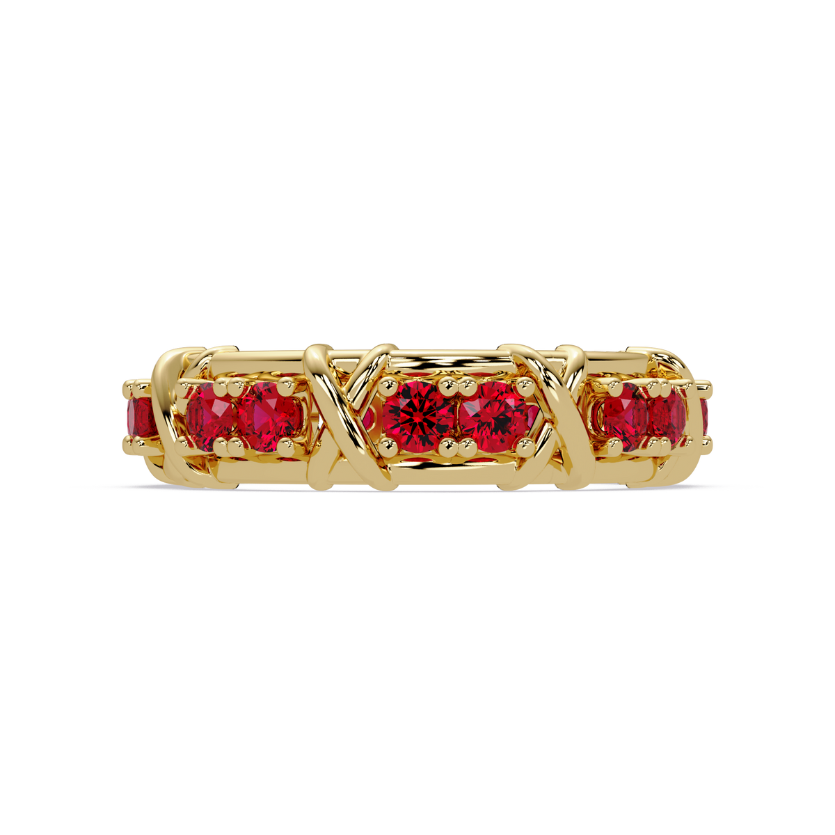 1.3 CTW Round Colorstone Designer Band Ring with Ruby Red stone in 14K Yellow Gold – Lunéa Paris