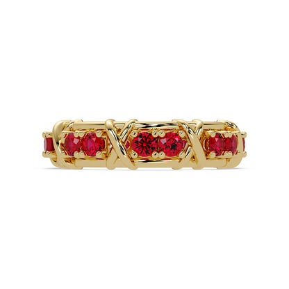 1.3 CTW Round Colorstone Designer Band Ring with Ruby Red stone in 14K Yellow Gold – Lunéa Paris