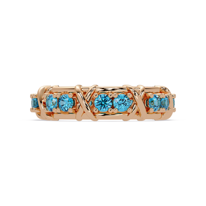 1.3 CTW Round Colorstone Designer Band Ring with Aquamarine Blue stone in 14K Rose Gold – Lunéa Paris