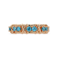 1.3 CTW Round Colorstone Designer Band Ring with Aquamarine Blue stone in 14K Rose Gold – Lunéa Paris