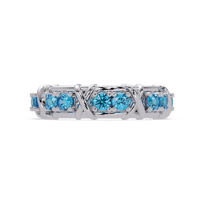 1.3 CTW Round Colorstone Designer Band Ring with Aquamarine Blue stone in 14K White Gold – Lunéa Paris