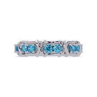1.3 CTW Round Colorstone Designer Band Ring with Aquamarine Blue stone in 14K White Gold – Lunéa Paris