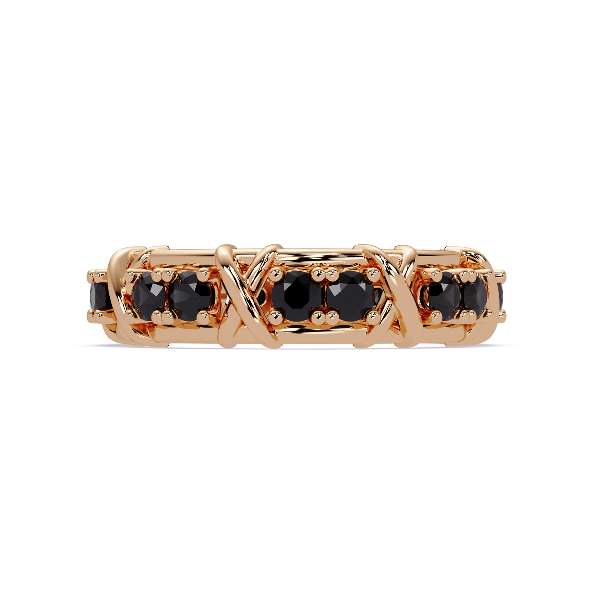 1.3 CTW Round Colorstone Designer Band Ring with Onyx stone in 14K Rose Gold – Lunéa Paris