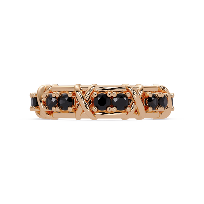 1.3 CTW Round Colorstone Designer Band Ring with Onyx stone in 14K Rose Gold – Lunéa Paris