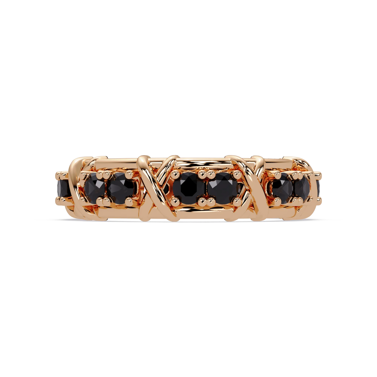 1.3 CTW Round Colorstone Designer Band Ring with Onyx stone in 14K Rose Gold – Lunéa Paris