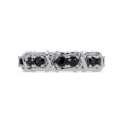 1.3 CTW Round Colorstone Designer Band Ring with Onyx stone in 14K White Gold – Lunéa Paris