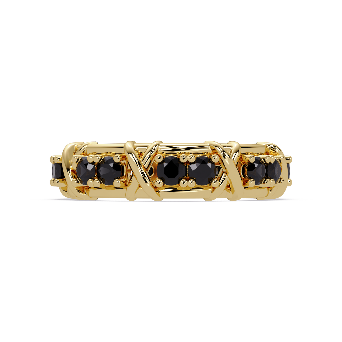 1.3 CTW Round Colorstone Designer Band Ring with Onyx stone in 14K Yellow Gold – Lunéa Paris