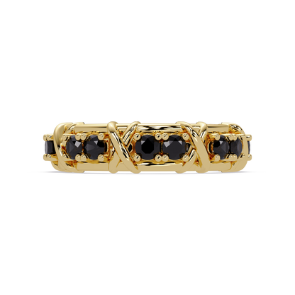 1.3 CTW Round Colorstone Designer Band Ring with Onyx stone in 14K Yellow Gold – Lunéa Paris