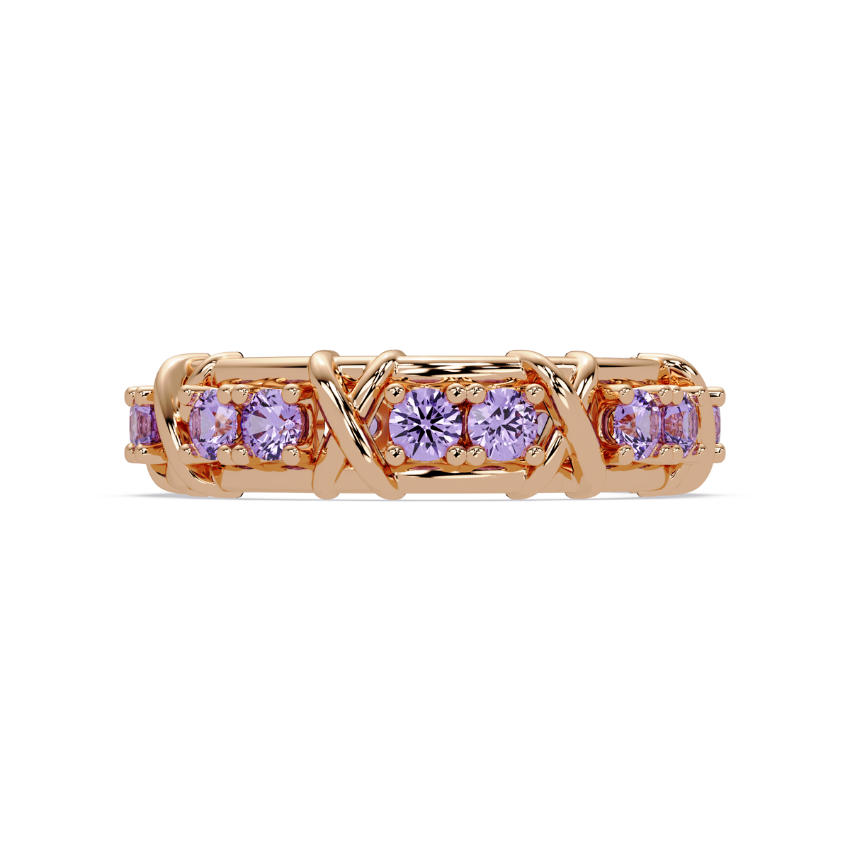 1.3 CTW Round Colorstone Designer Band Ring with Amethyst Purple stone in 14K Rose Gold – Lunéa Paris