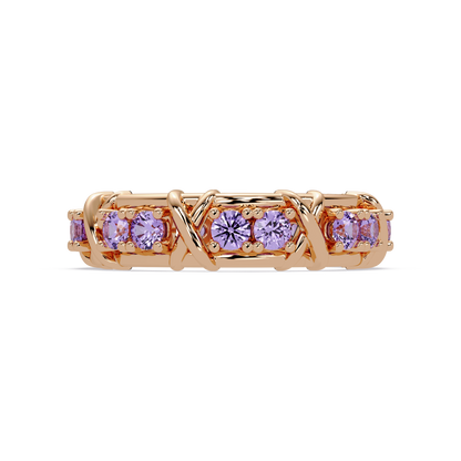 1.3 CTW Round Colorstone Designer Band Ring with Amethyst Purple stone in 14K Rose Gold – Lunéa Paris
