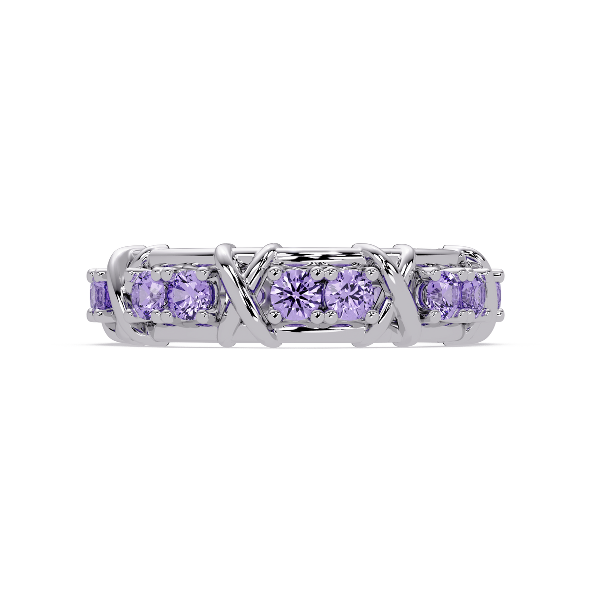 1.3 CTW Round Colorstone Designer Band Ring with Amethyst Purple stone in 14K White Gold – Lunéa Paris