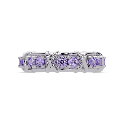 1.3 CTW Round Colorstone Designer Band Ring with Amethyst Purple stone in 14K White Gold – Lunéa Paris