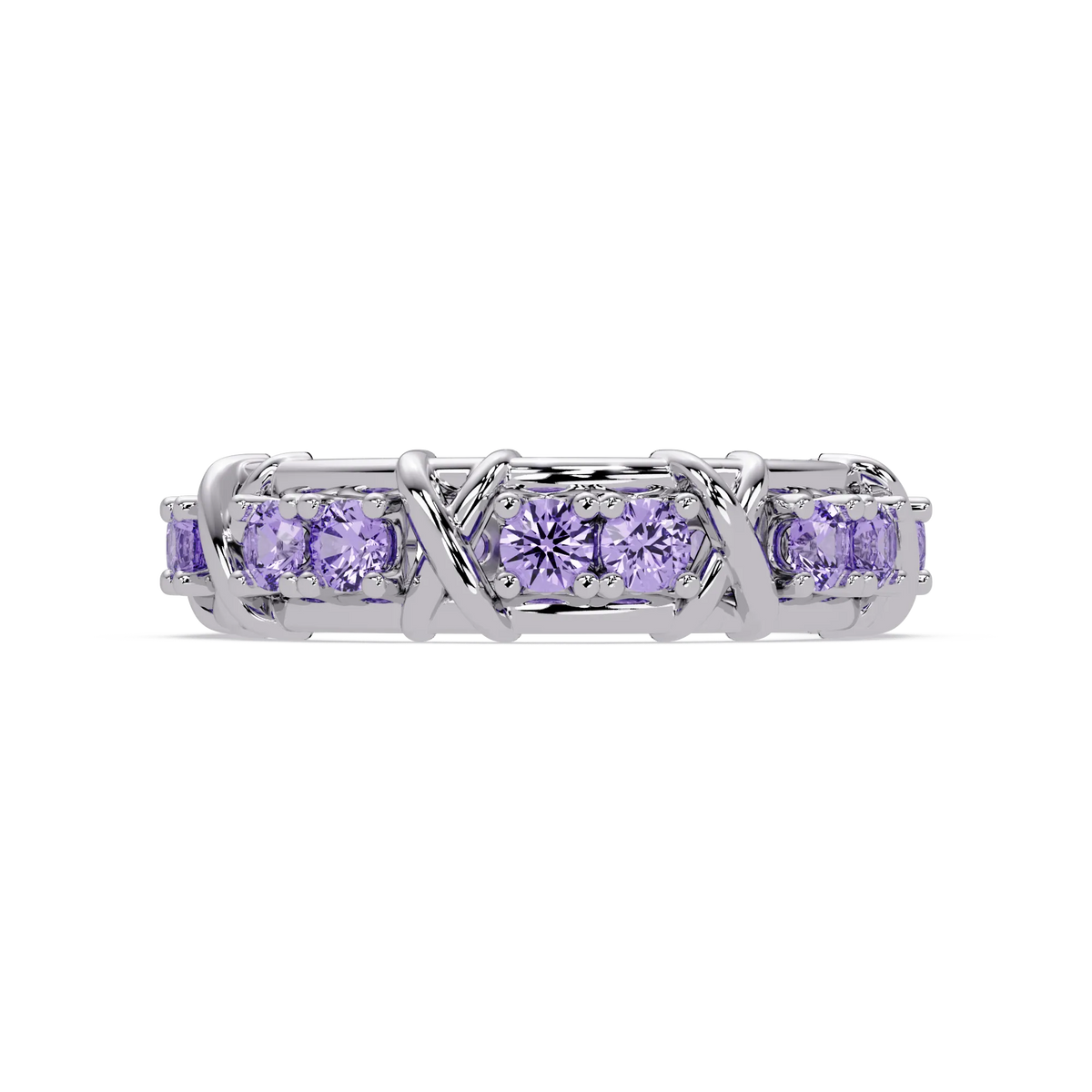 1.3 CTW Round Colorstone Designer Band Ring with Amethyst Purple stone in 14K White Gold – Lunéa Paris