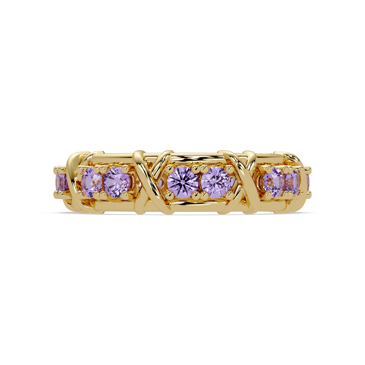1.3 CTW Round Colorstone Designer Band Ring with Amethyst Purple stone in 14K Yellow Gold – Lunéa Paris