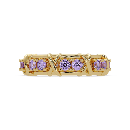 1.3 CTW Round Colorstone Designer Band Ring with Amethyst Purple stone in 14K Yellow Gold – Lunéa Paris