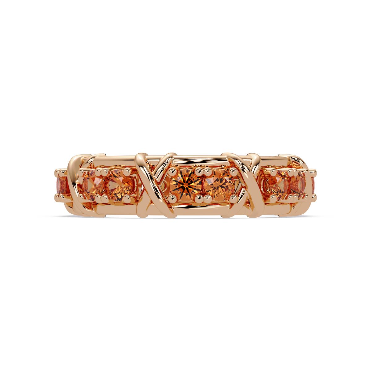 1.3 CTW Round Colorstone Designer Band Ring with Champagne Topaz stone in 14K Rose Gold – Lunéa Paris